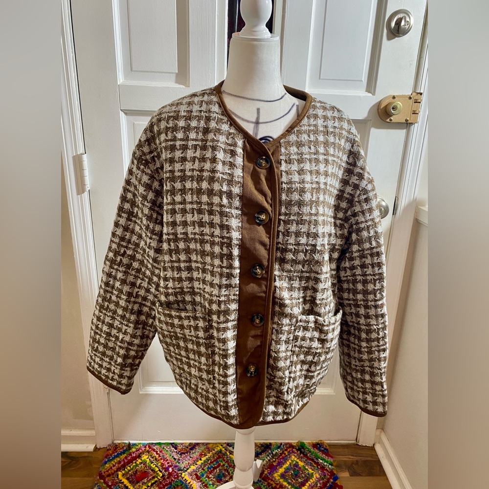 Brown and White Women's Houndstooth Jacket